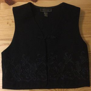 Black wool embroidered vest